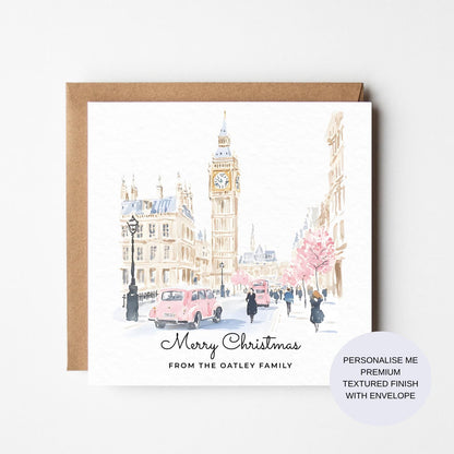Personalized London Christmas Card: Watercolor Cityscape