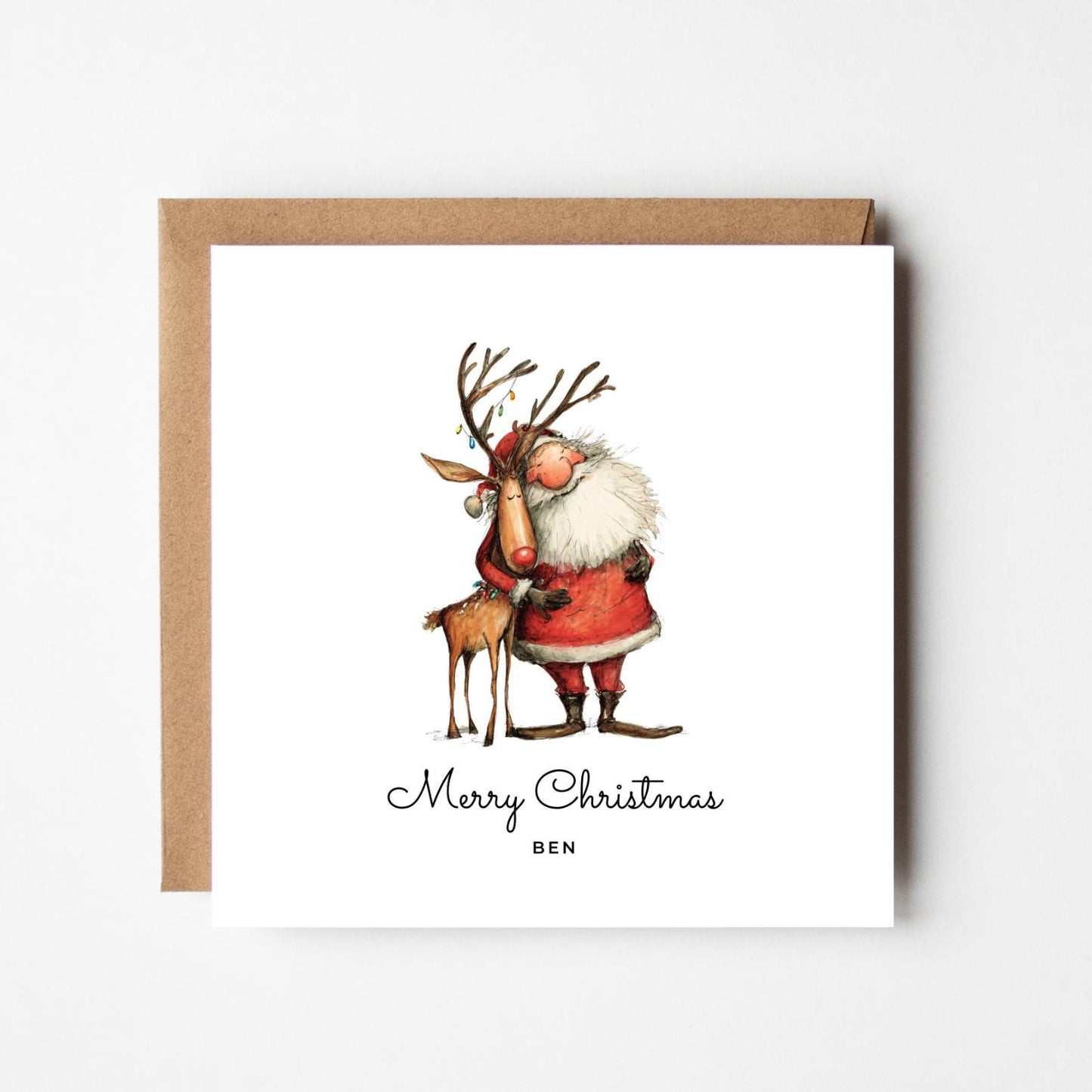 Personalised Santa and Rudolph Christmas Card: Festive Holiday Greeting