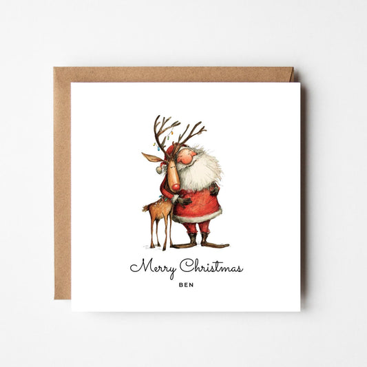 Personalised Santa and Rudolph Christmas Card: Festive Holiday Greeting