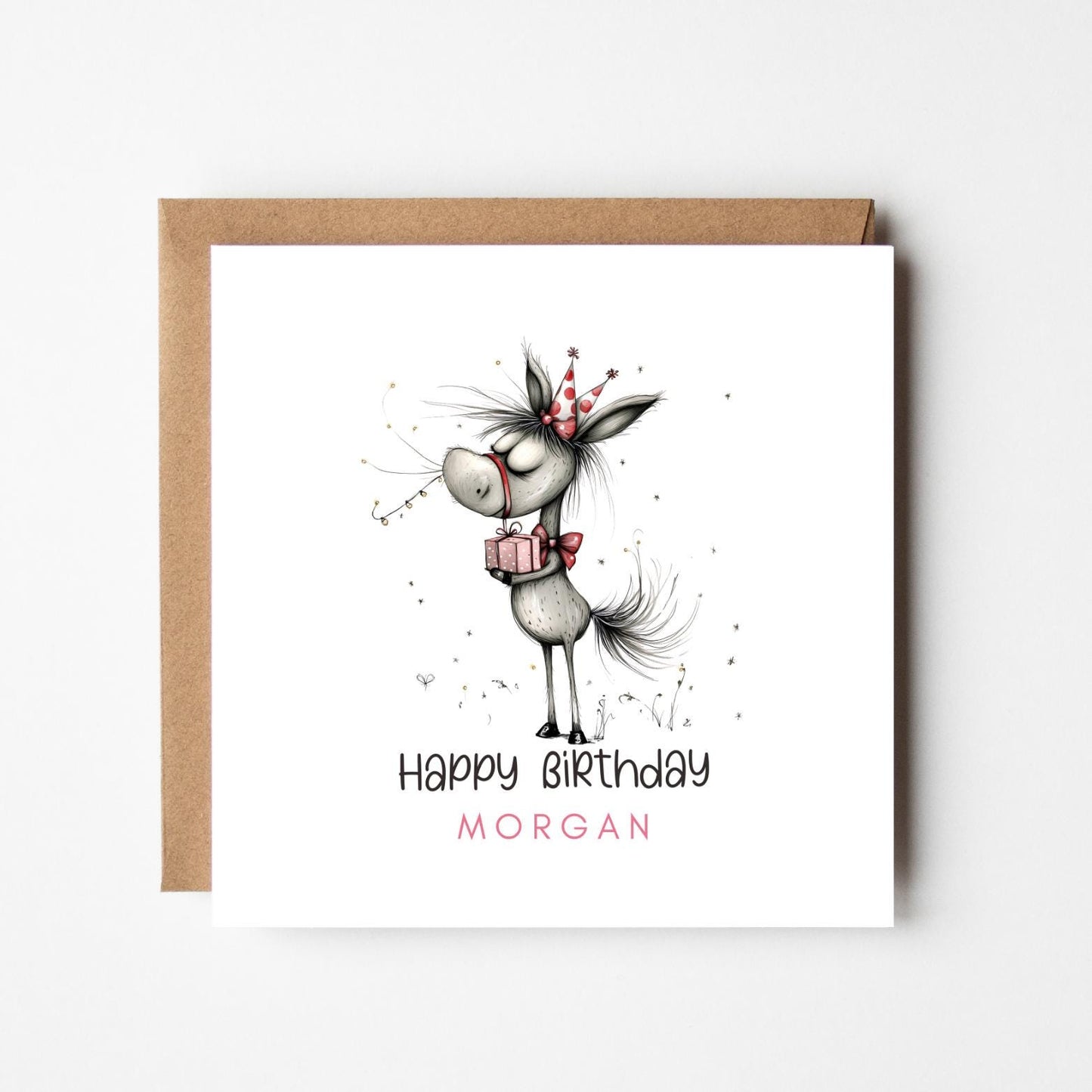 Funny Donkey Personalised Birthday Card – Custom Name Greeting – Cute Farm Animal Birthday Card – Handmade Birthday Card