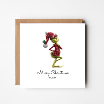 Personalised Grinch Christmas Card – Funny Sassy Grinch Pose – Custom Name Holiday Card – Humorous Xmas Greeting