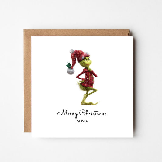 Personalised Grinch Christmas Card – Funny Sassy Grinch Pose – Custom Name Holiday Card – Humorous Xmas Greeting