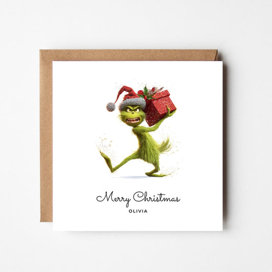 Personalised Grinch Christmas Card – Funny Grumpy Sneaky Grinch – Custom Name Xmas Card – Humorous Holiday Greeting