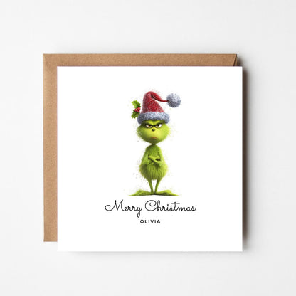 Personalised Grinch Christmas Card – Funny Grumpy Standing Grinch – Custom Name Xmas Card – Humorous Holiday Greeting