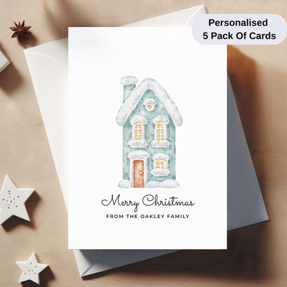 Pack Of 5 Personalised Christmas Cards – Elegant Watercolour Holiday Cards with Envelopes