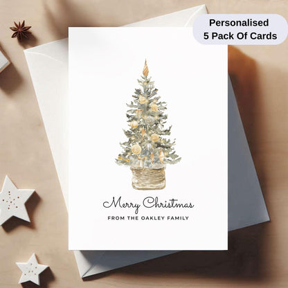 Pack Of 5 Personalised Christmas Cards – Elegant Watercolour Holiday Cards with Envelopes