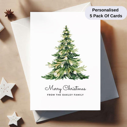 Pack Of 5 Personalised Christmas Cards – Elegant Watercolour Holiday Cards with Envelopes