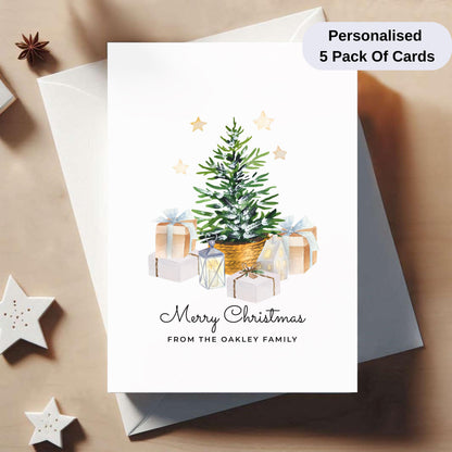 Pack Of 5 Personalised Christmas Cards – Elegant Watercolour Holiday Cards with Envelopes