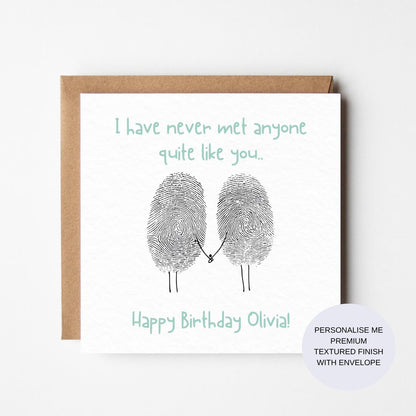 Personalized Fingerprint Birthday Card: Romantic Love Heart Design