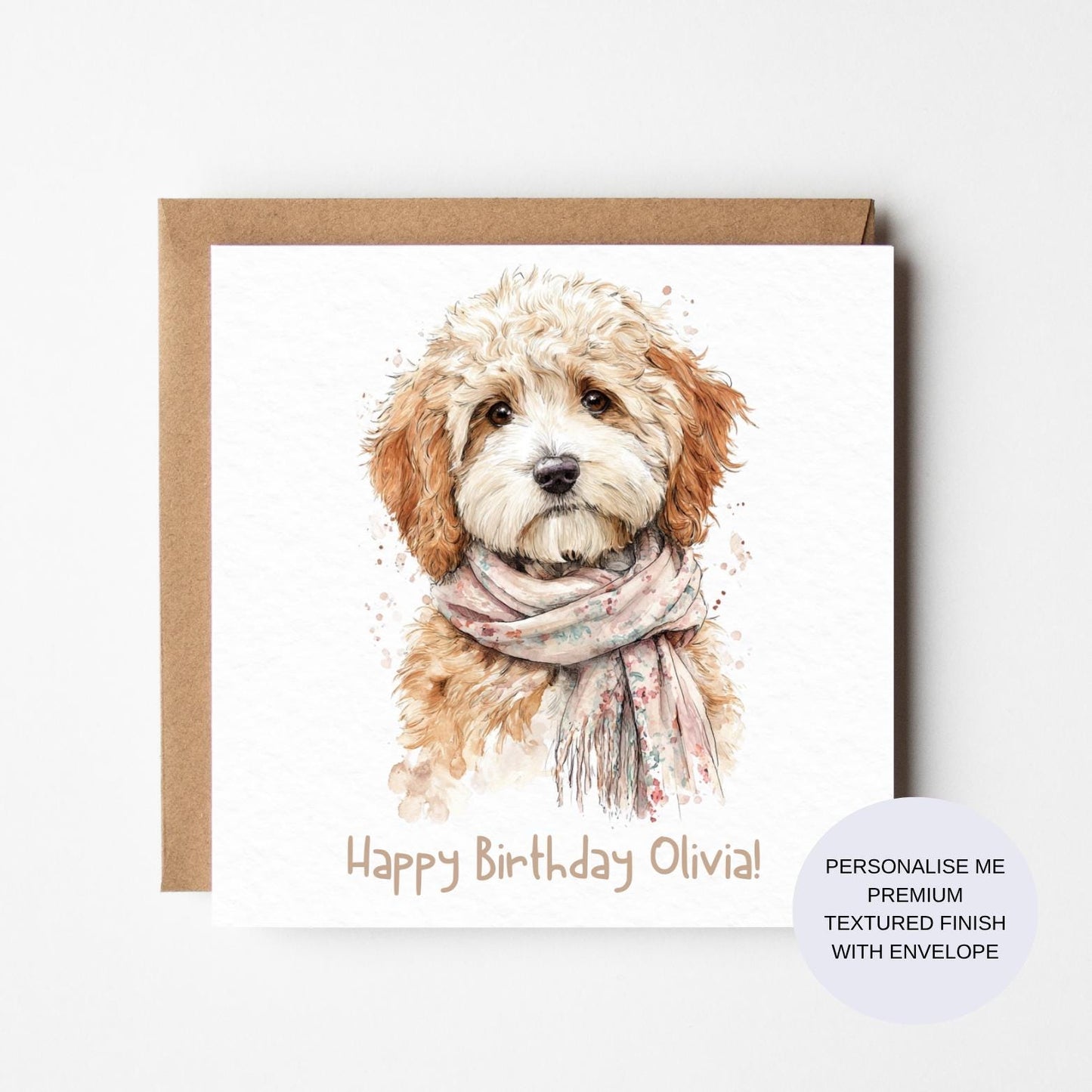 Personalized Cockapoo Birthday Card: Watercolor Dog, Handmade Finish