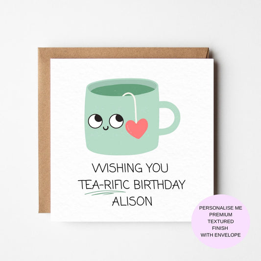 Birthday Card, Tea Illustration, Mint Green Teacup (Funny Pun)
