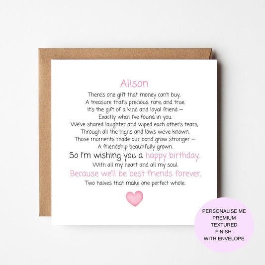 Personalised Special Friend Birthday Card - Best friends poem. - Best Friend Card - Special Friendship Birthday