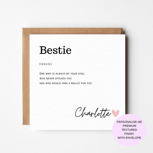 Bestie Friendship Definition Card, Best Friend Card, Friend Card, Bestie Birthday Card, To My Bestie, Bestie Definition, Bestie Thank You