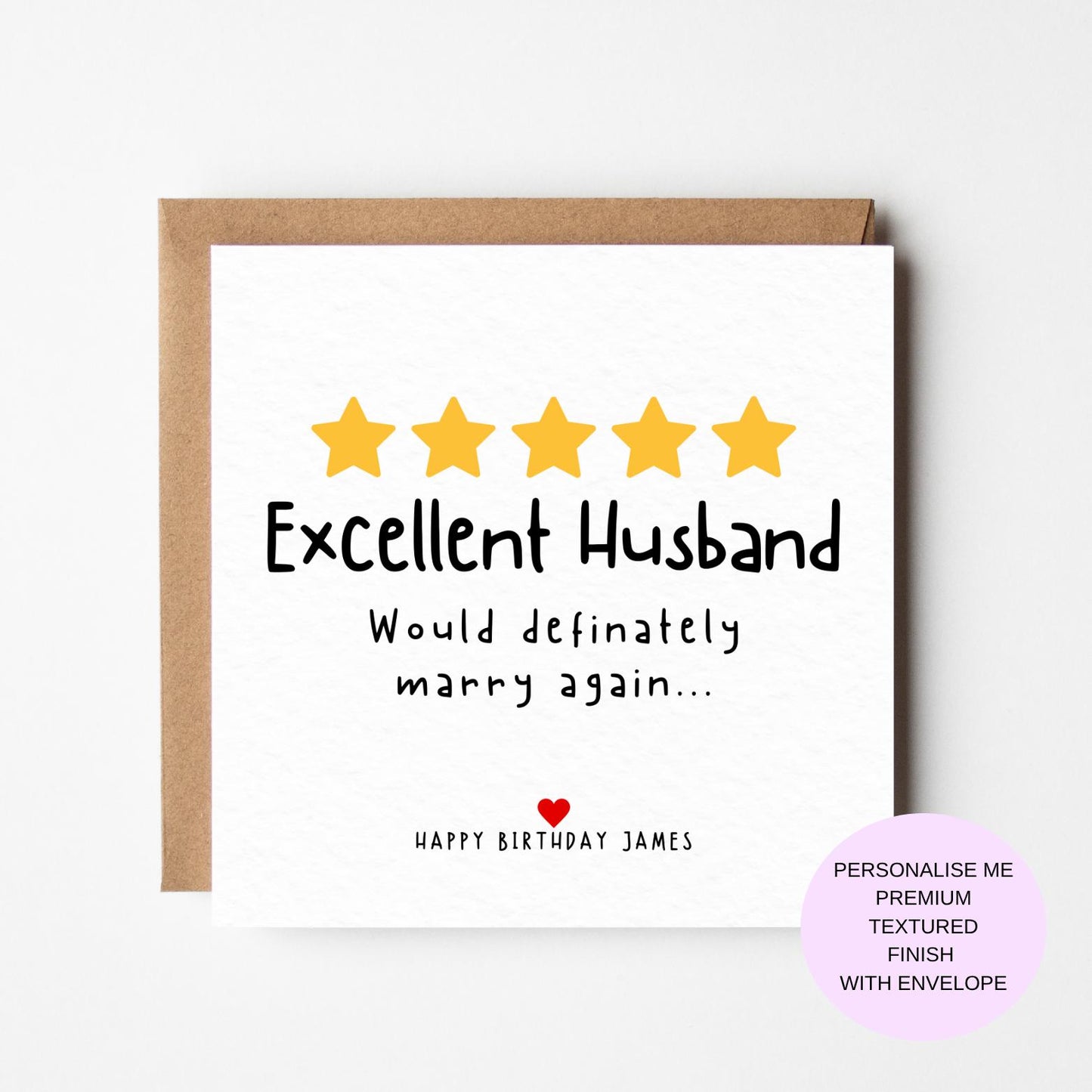Excellent Husband Birthday Card, Funny Birthday Card for Husband, Personalised Card