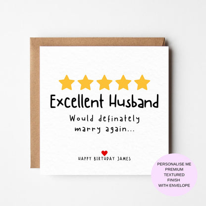 Excellent Husband Birthday Card, Funny Birthday Card for Husband, Personalised Card