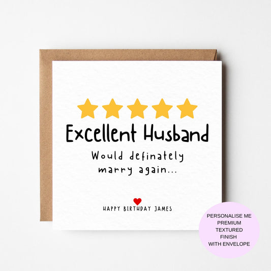 Excellent Husband Birthday Card, Funny Birthday Card for Husband, Personalised Card