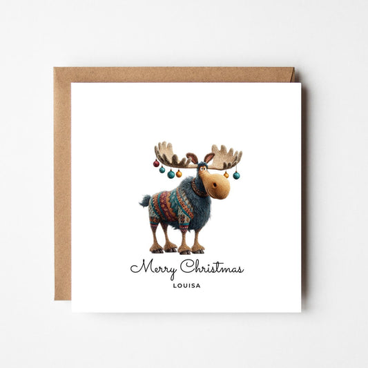 Personalised Moose Christmas Card: Funny Handmade Holiday Greeting