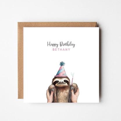 Personalised Sloth Birthday Card: Funny Animal Design