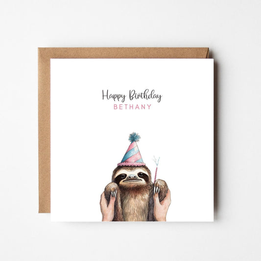 Personalised Sloth Birthday Card: Funny Animal Design
