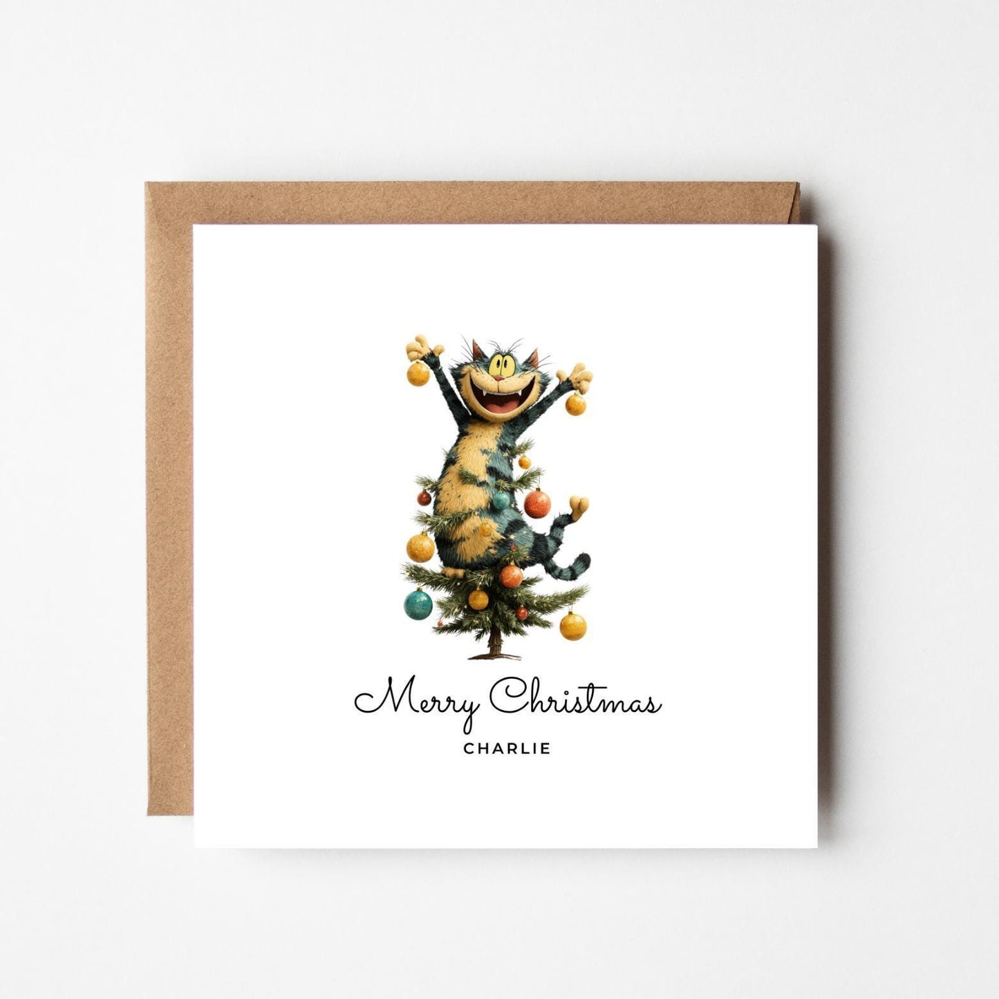 Personalised Funny Cat Christmas Card: Handmade Holiday Greeting