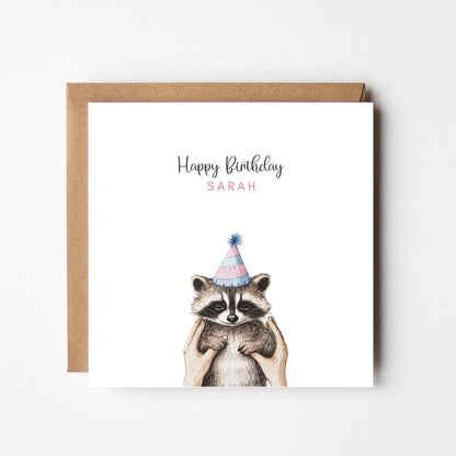 Personalised Raccoon Birthday Card – Cute Animal Birthday Greeting