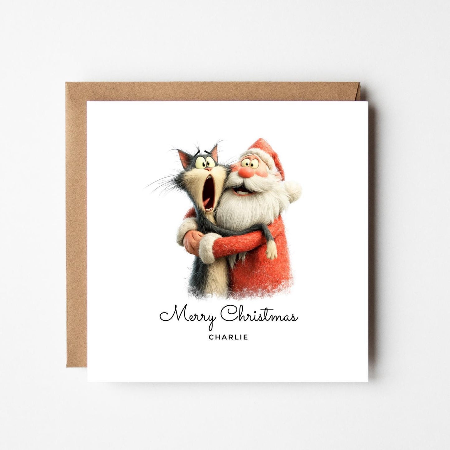 Personalised Funny Cat Christmas Card: Handmade Festive Holiday Greeting