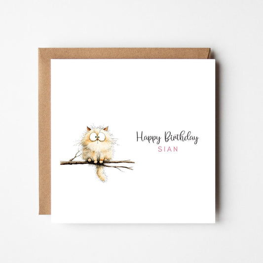 personalised Cat Birthday Card: Funny Animal Greeting