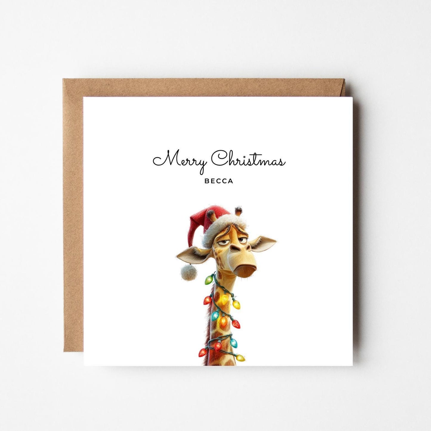 Personalised Funny Giraffe Christmas Card: Handmade Festive Xmas Card