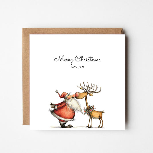 Personalised Santa & Rudolph Christmas Card: Festive Holiday Greeting