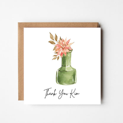 Personalised Thank You Card – Watercolour Flower in Vase
