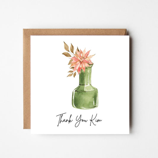 Personalised Thank You Card – Watercolour Flower in Vase