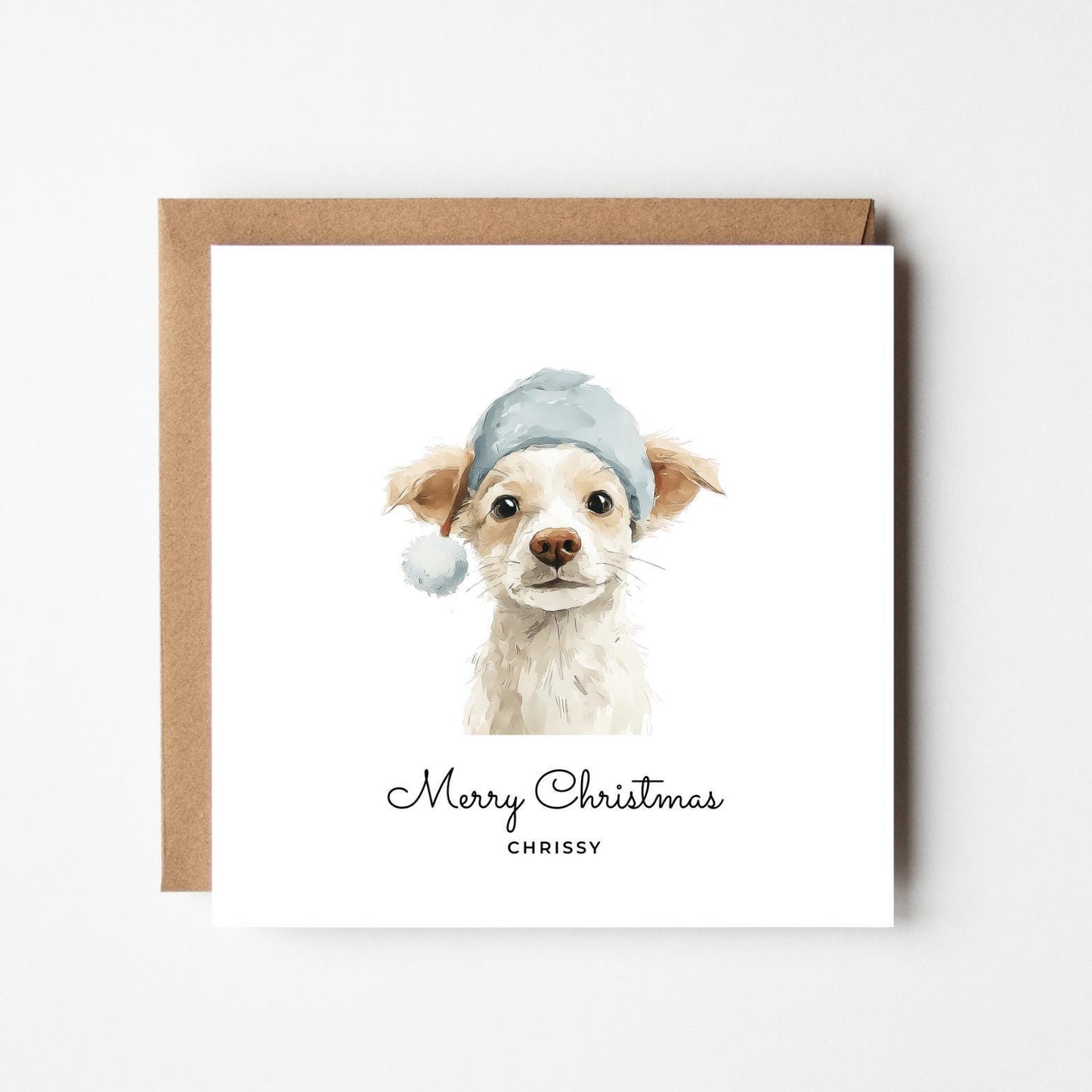 Personalised Small Dog Christmas Card – Custom Pet Xmas Card – Cute Terrier Dog Holiday Card – Dog Mum Dog Dad Gift – Pet Name Card