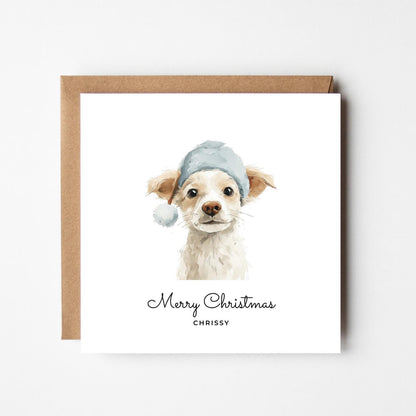 Personalised Small Dog Christmas Card – Custom Pet Xmas Card – Cute Terrier Dog Holiday Card – Dog Mum Dog Dad Gift – Pet Name Card