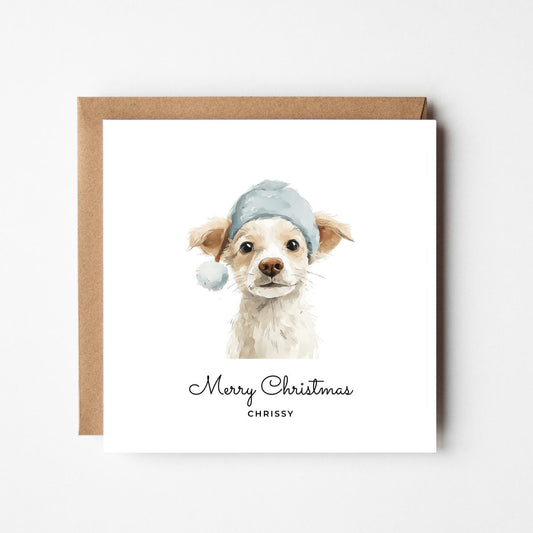Personalised Small Dog Christmas Card – Custom Pet Xmas Card – Cute Terrier Dog Holiday Card – Dog Mum Dog Dad Gift – Pet Name Card