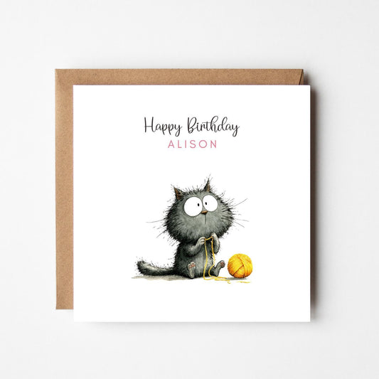 Personalised Black Cat Birthday Card – Funny Cat Lover Greeting