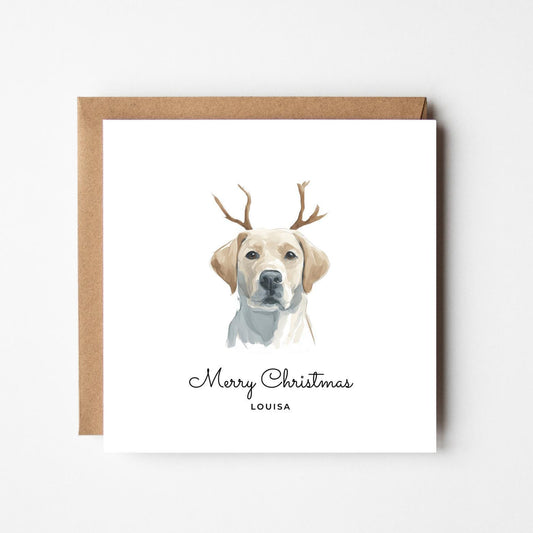 Personalised Labrador Christmas Card – Custom Yellow Lab Dog Xmas Card – Cute Dog Lover Holiday Card – Dog Mum Dog Dad Gift – Pet Name Card