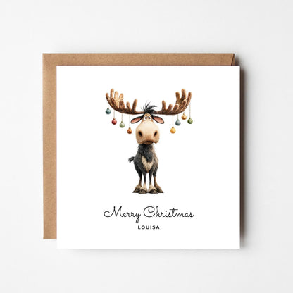 Funny Moose Personalised Christmas Card: Handmade Holiday Greeting