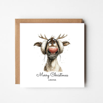 Personalised Funny Reindeer Christmas Card: Custom Xmas Card