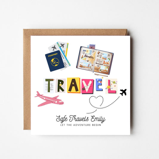Personalised Bon Voyage Card: Passport & Plane Design - Safe Travels Gift