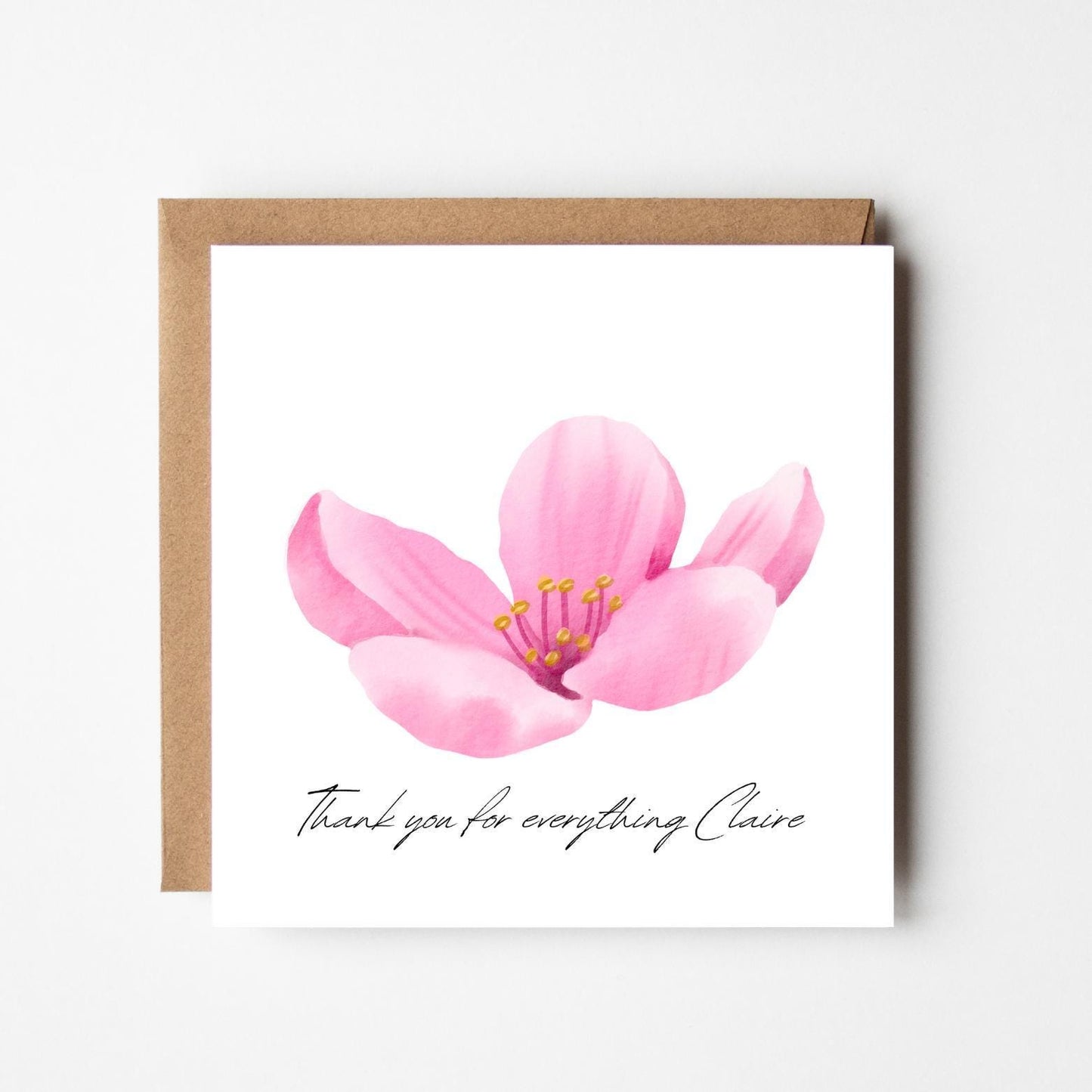 Personalised Thank You Card – Watercolour Flower Design