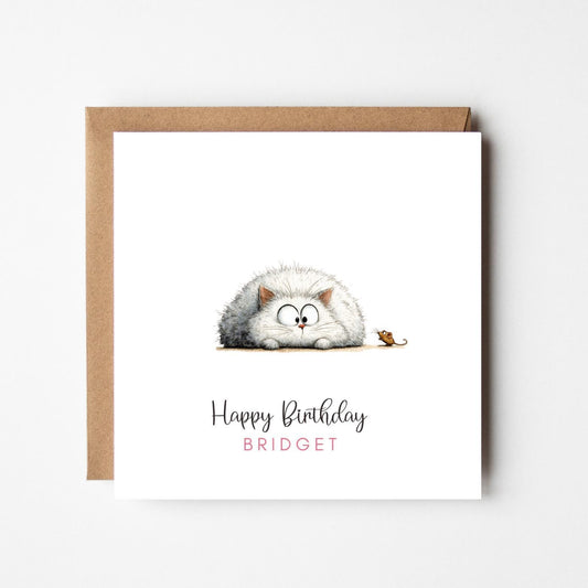 Personalised Cat and Mouse Birthday Card – Funny Animal Birthday Greeting