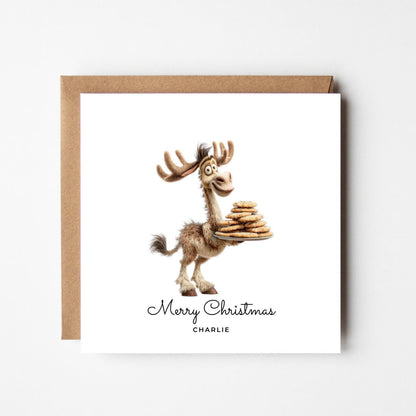 Personalised Funny Moose Christmas Card: Handmade Festive Holiday Greeting