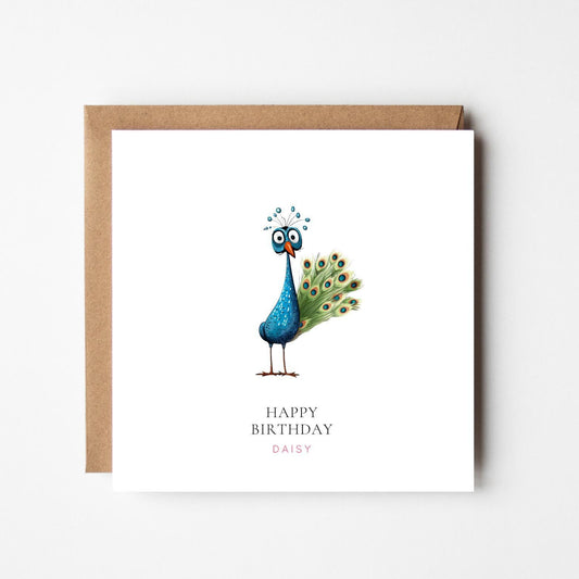 Personalised Peacock Birthday Card – Unique Animal Birthday Greeting
