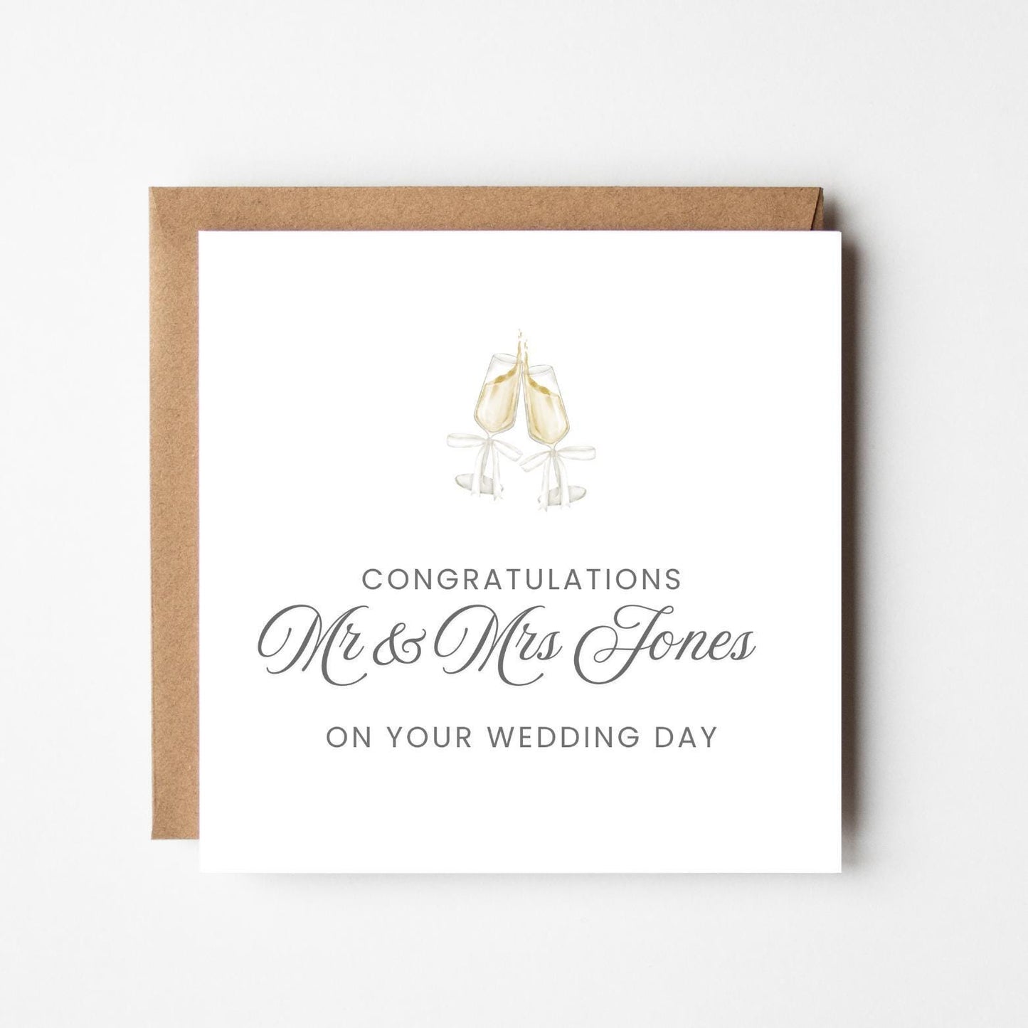 Personalised Wedding Congratulations Card: Elegant Champagne Glasses Design