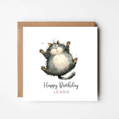 Personalised Fat Cat Birthday Card – Cute Funny Cat Birthday Greeting