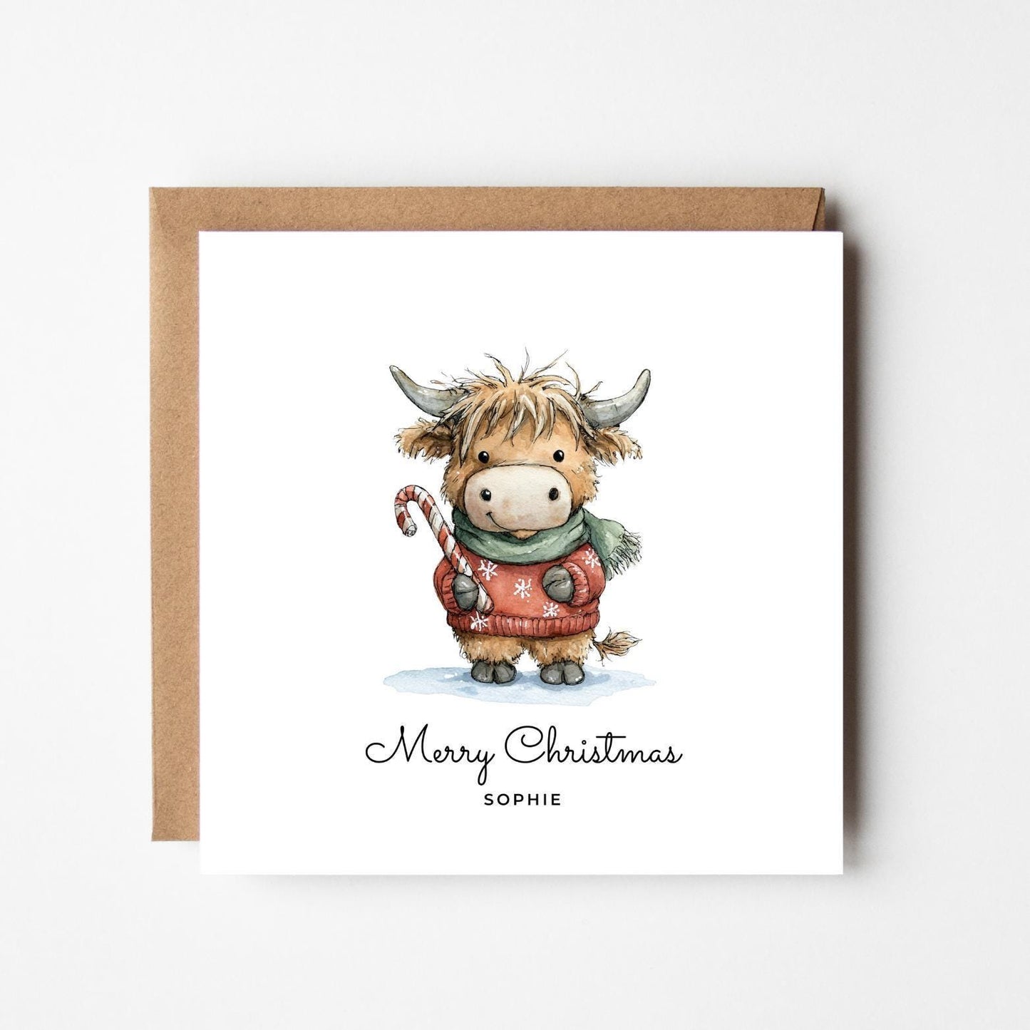Personalised Highland Cow Christmas Card: Rustic Farm Animal Holiday Card