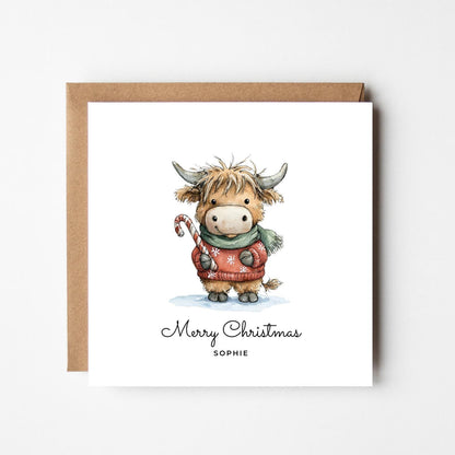 Personalised Highland Cow Christmas Card: Rustic Farm Animal Holiday Card