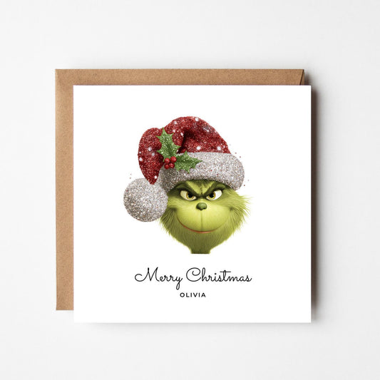 Personalised Grinch Christmas Card: Humorous Holiday Greeting