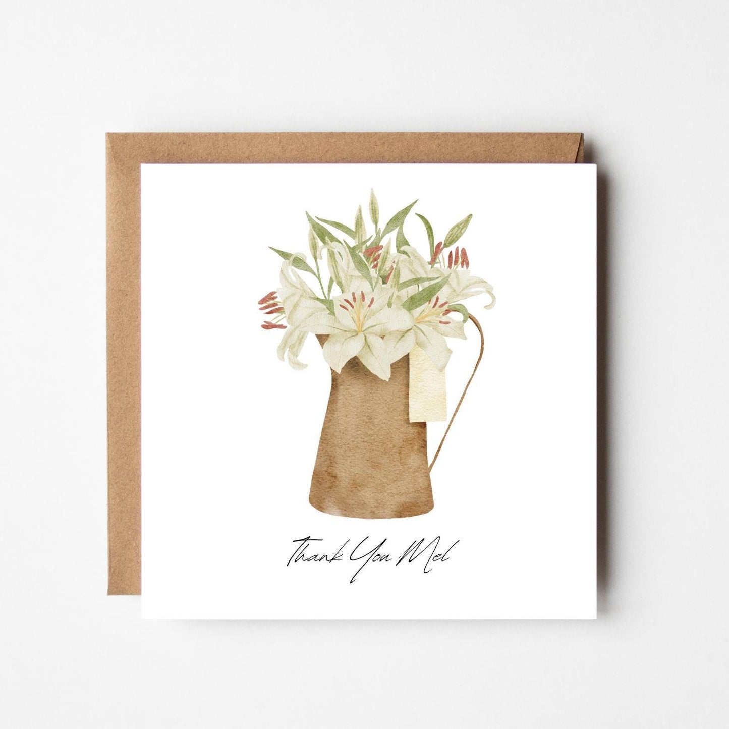 Personalised Thank You Card – Rustic Floral Jug Design
