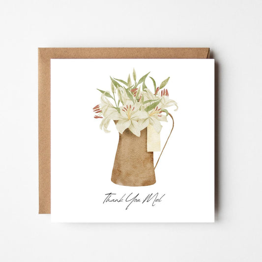 Personalised Thank You Card – Rustic Floral Jug Design